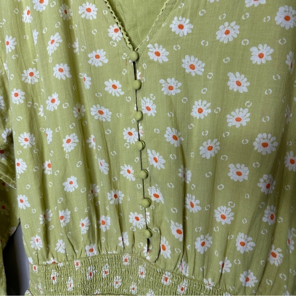 Aerie Rock N’ Ruffle Lime green floral print mini dress - Picture 3 of 7